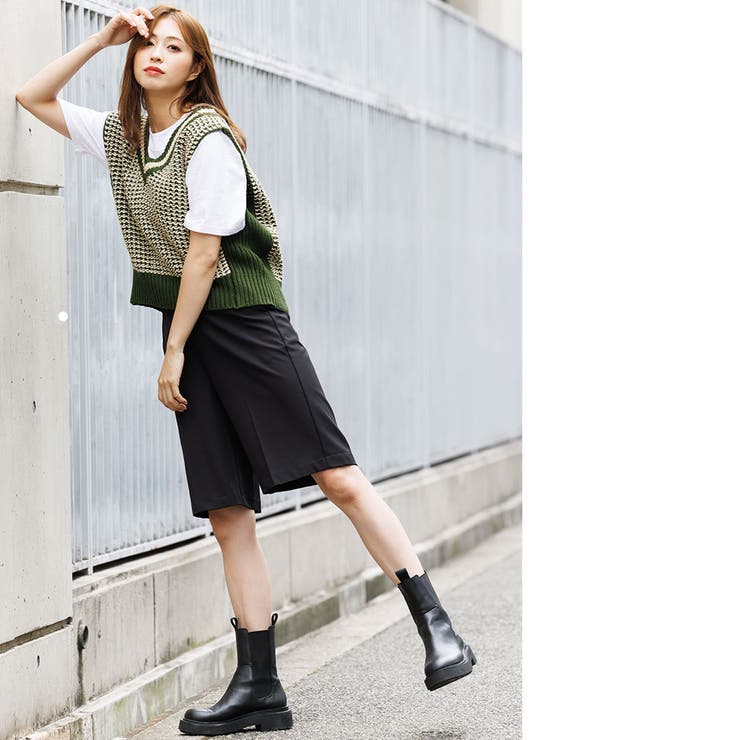 バイカラージャガードニットベスト チルデンニット Vネック | mili an deni | 詳細画像5 