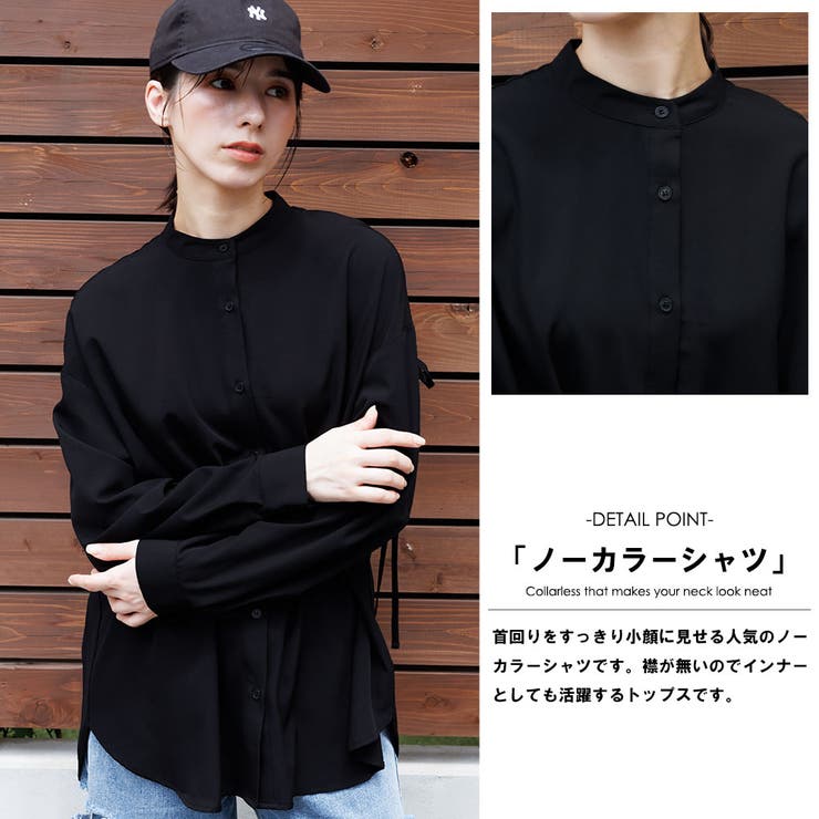 エステルPUバックドロストオーバーシャツ 長袖 黒 | mili an deni | 詳細画像5 