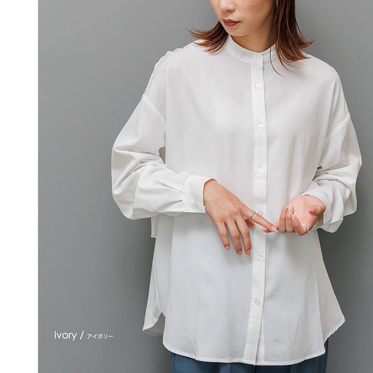 アイボリー | エステルPUバックドロストオーバーシャツ 長袖 黒 | mili an deni
