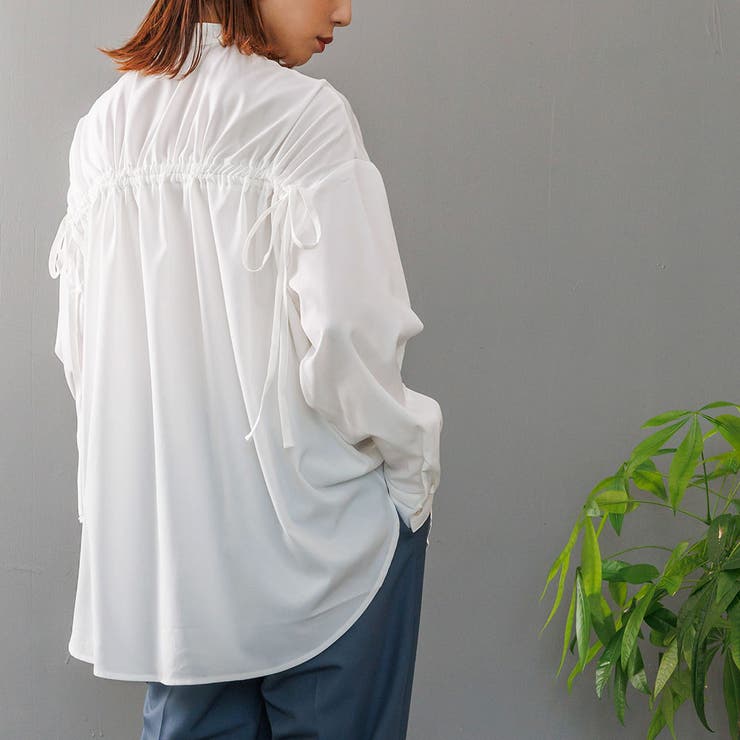 エステルPUバックドロストオーバーシャツ 長袖 黒 | mili an deni | 詳細画像6 