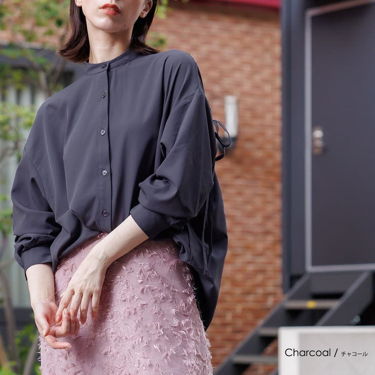 チャコール | エステルPUバックドロストオーバーシャツ 長袖 黒 | mili an deni