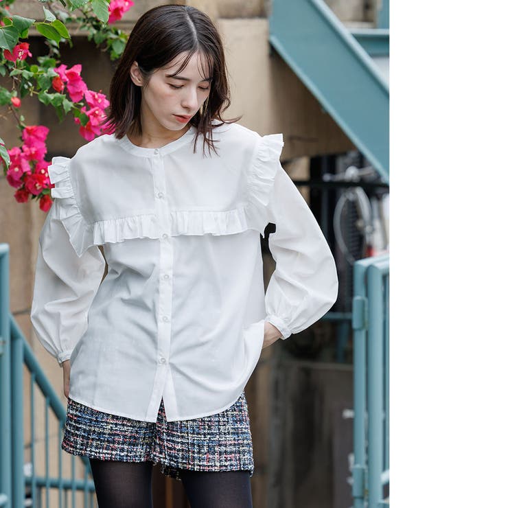 エステルブロードフリル切替ブラウス 秋 シャツ | mili an deni | 詳細画像6 