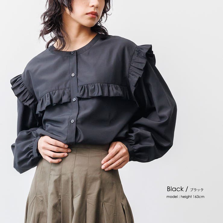 フラットカラーシアーブラウス　ヨリ　yori ブラック　黒　長袖ブラウス フラットカラーシアーブラウス ヨリ yori ブラック 黒 長袖ブラウス