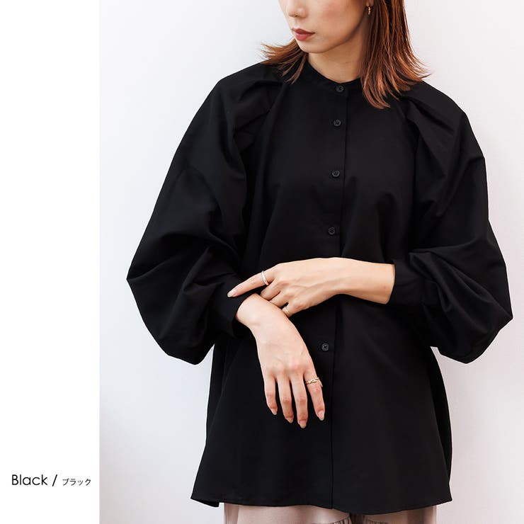 ブラック | エステル起毛ラグランボリュームスリーブブラウス 袖コンシャス 長袖 | mili an deni