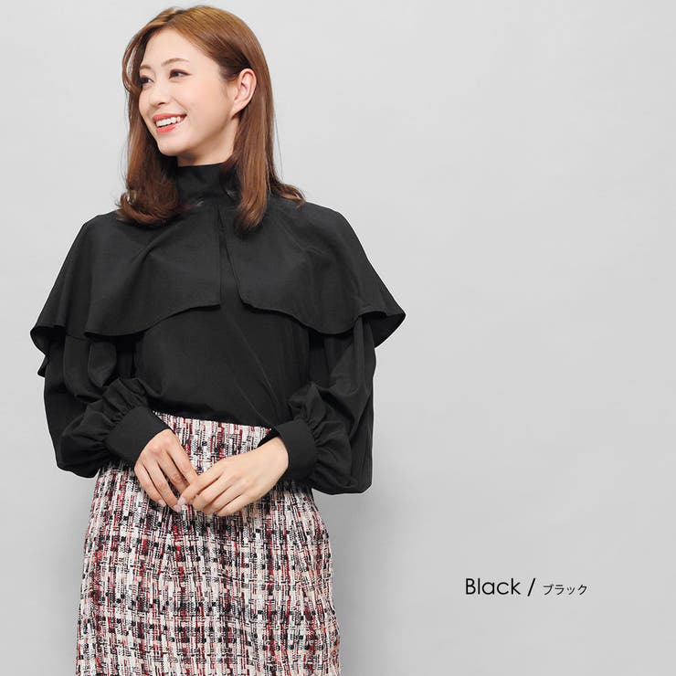 ブラック | バックリボンケープブラウス 長袖 M | mili an deni