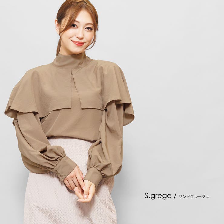 サンドグレージュ | バックリボンケープブラウス 長袖 M | mili an deni