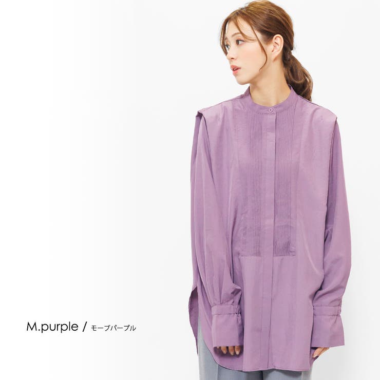 モーブパープル | ピンタックブザムブラウス 長袖 M | mili an deni