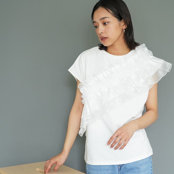 レディース Tシャツ 異素材アシメフリルTシャツ | mili an deni | 詳細画像6 