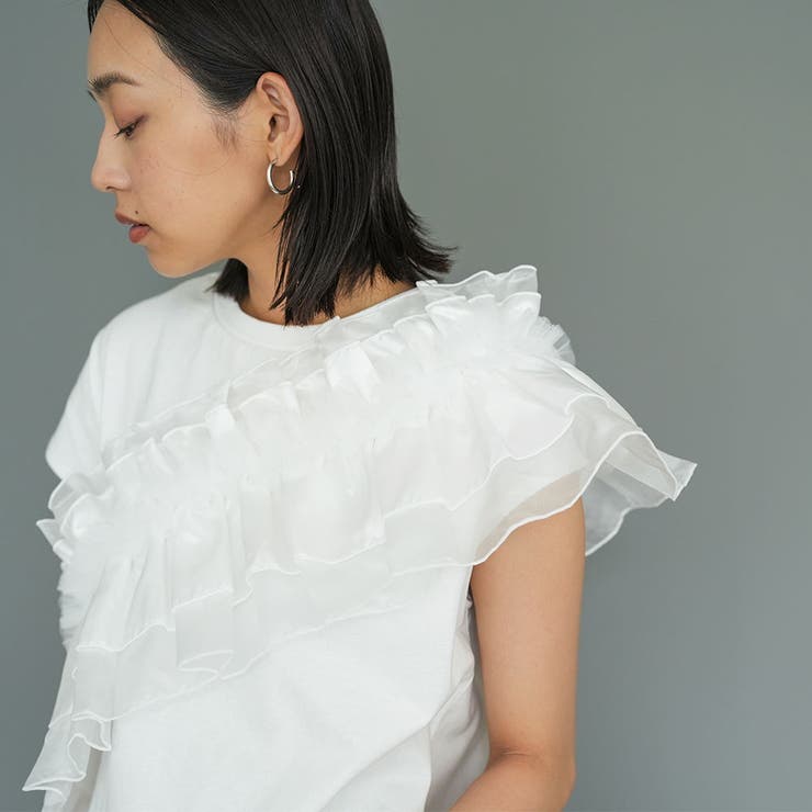 レディース Tシャツ 異素材アシメフリルTシャツ | mili an deni | 詳細画像7 