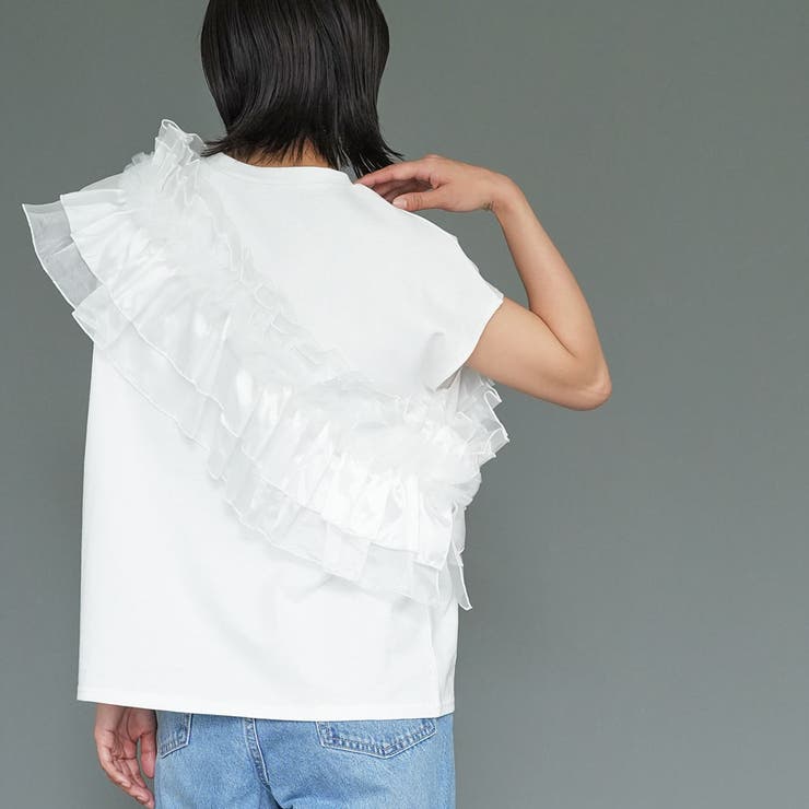 レディース Tシャツ 異素材アシメフリルTシャツ | mili an deni | 詳細画像9 