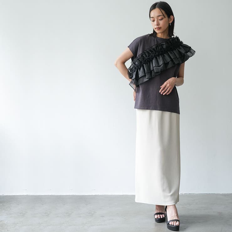 レディース Tシャツ 異素材アシメフリルTシャツ | mili an deni | 詳細画像15 