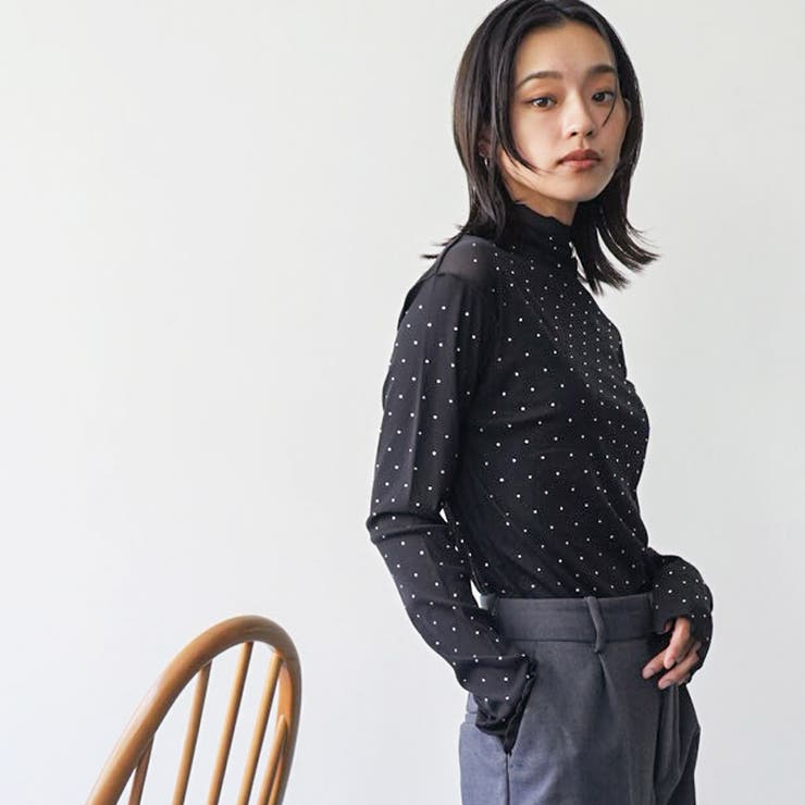 レディース トップス ラインストーンメローハイネックトップス | mili an deni | 詳細画像16 