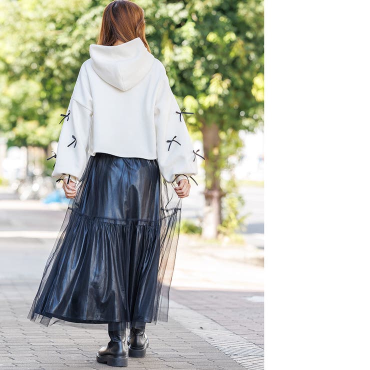 レディース トレーナー 裏起毛フリルリボンフードプルオーバー | mili an deni | 詳細画像9 