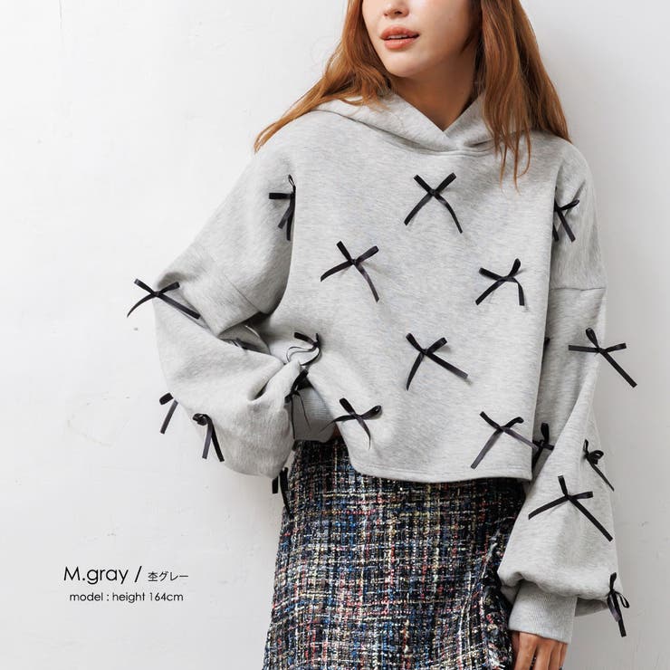 レディース トレーナー 裏起毛フリルリボンフードプルオーバー | mili an deni | 詳細画像10 