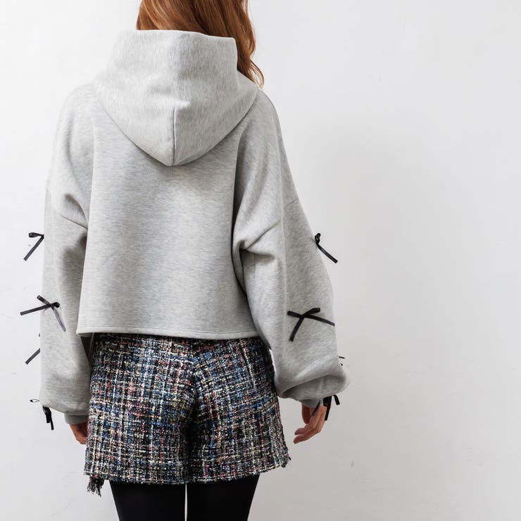 レディース トレーナー 裏起毛フリルリボンフードプルオーバー | mili an deni | 詳細画像11 