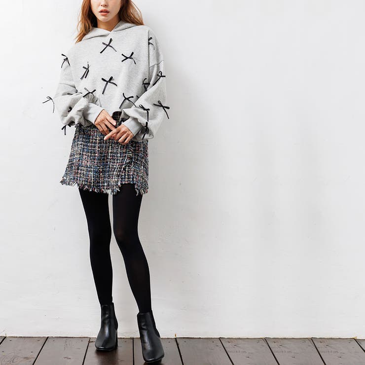 レディース トレーナー 裏起毛フリルリボンフードプルオーバー | mili an deni | 詳細画像13 