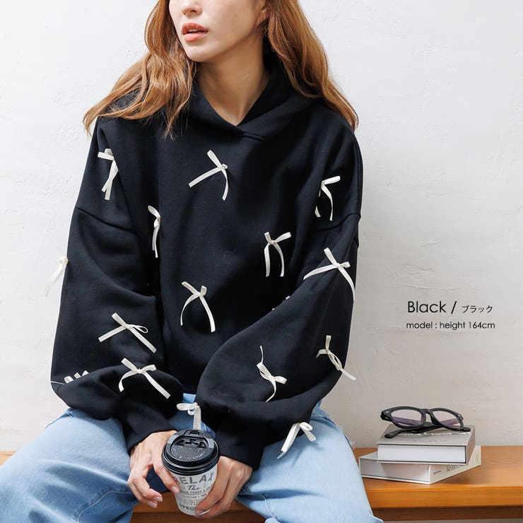 レディース トレーナー 裏起毛フリルリボンフードプルオーバー | mili an deni | 詳細画像14 