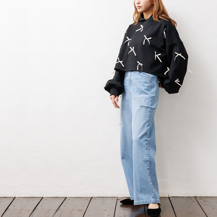 レディース トレーナー 裏起毛フリルリボンフードプルオーバー | mili an deni | 詳細画像17 