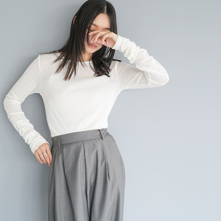 フラッフィーシアー袖シャーリングトップス クルーネック 柔らか素材 | mili an deni | 詳細画像7 