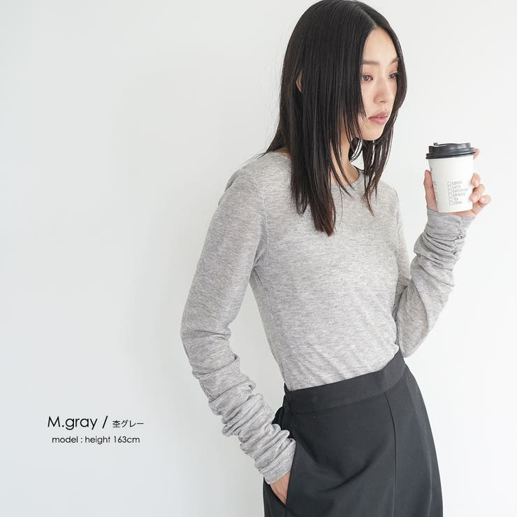 フラッフィーシアー袖シャーリングトップス クルーネック 柔らか素材 | mili an deni | 詳細画像10 