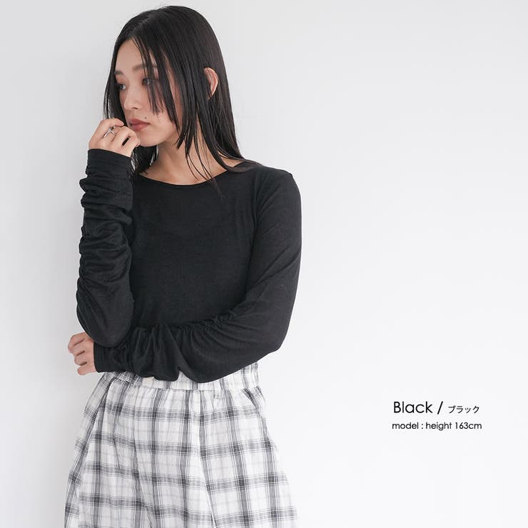 フラッフィーシアー袖シャーリングトップス クルーネック 柔らか素材 | mili an deni | 詳細画像15 