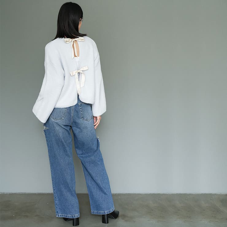 レディース バックリボンクルーネックニットプルオーバー セーター | mili an deni | 詳細画像13 