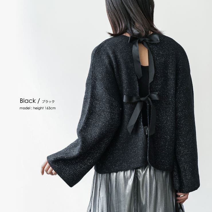 レディース バックリボンクルーネックニットプルオーバー セーター | mili an deni | 詳細画像14 