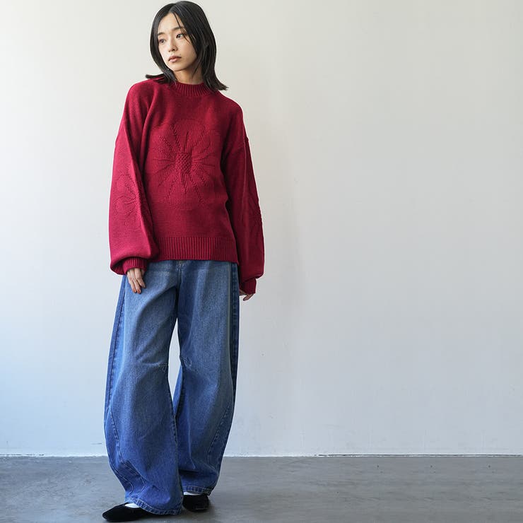 レディース 花モチーフジャガードニットプルオーバー セーター | mili an deni | 詳細画像16 