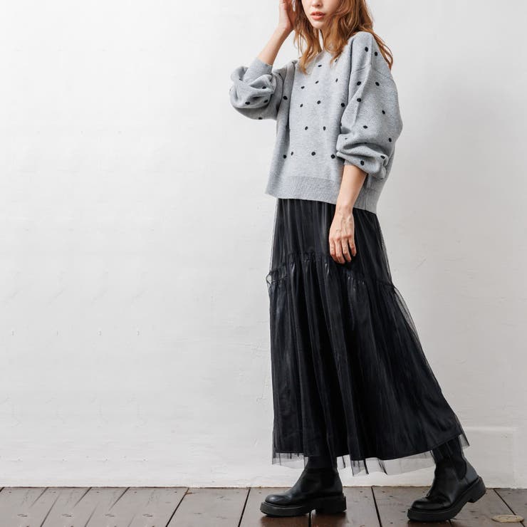 レディース セーター ドット柄ジャガードニットプルオーバー