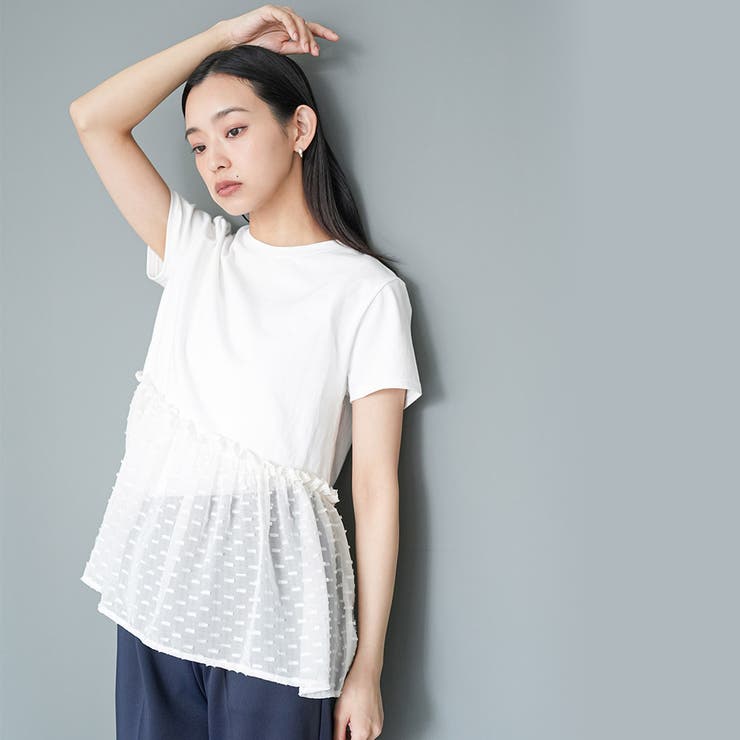 異素材ペプラムTシャツ ドットドビー クルーネック | mili an deni | 詳細画像7 