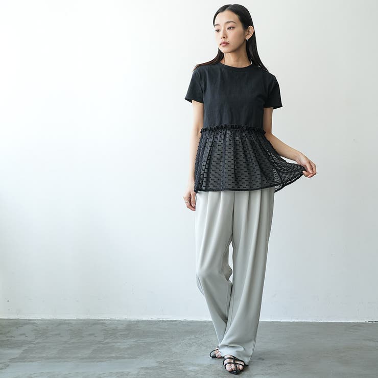 異素材ペプラムTシャツ ドットドビー クルーネック | mili an deni | 詳細画像16 