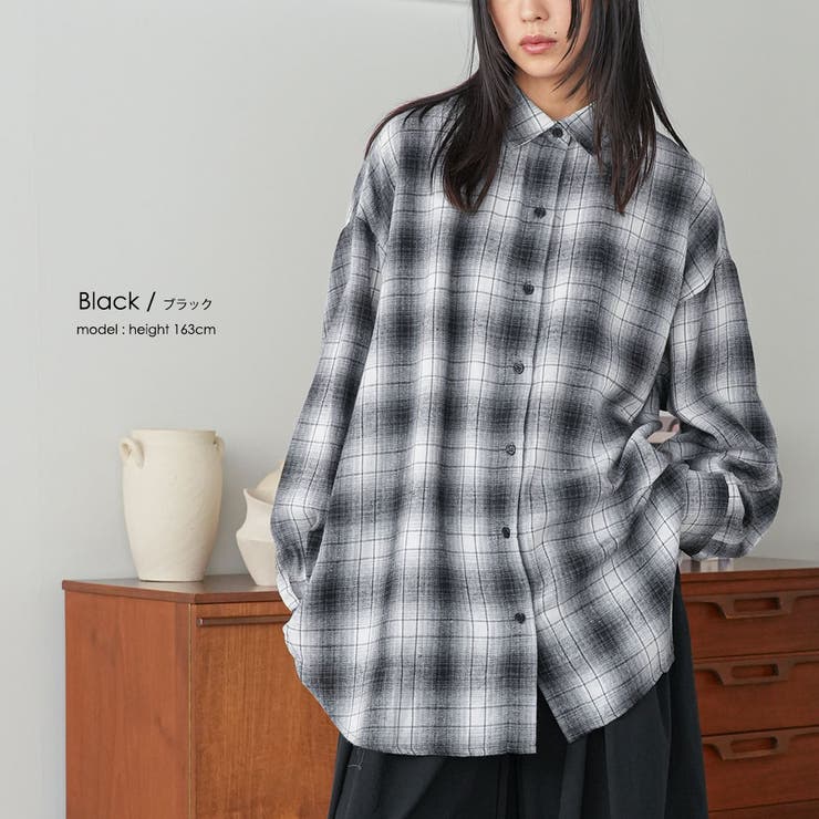 オーバーサイズチェックシャツ レギュラーカラー コットン裾ラウンド | mili an deni | 詳細画像7 