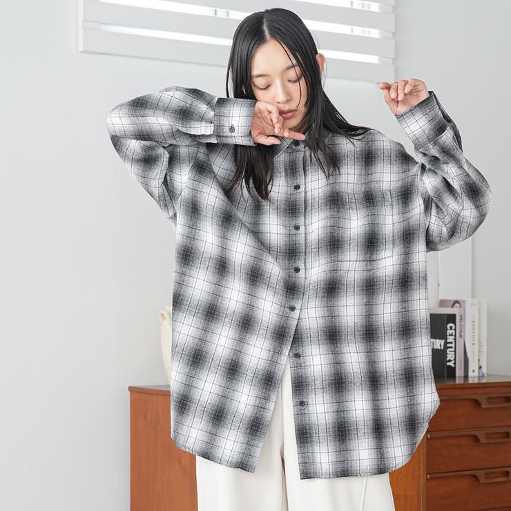 オーバーサイズチェックシャツ レギュラーカラー コットン裾ラウンド | mili an deni | 詳細画像9 