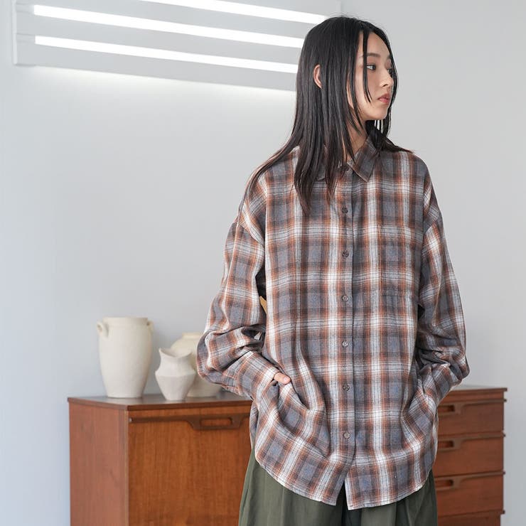 オーバーサイズチェックシャツ レギュラーカラー コットン裾ラウンド | mili an deni | 詳細画像13 