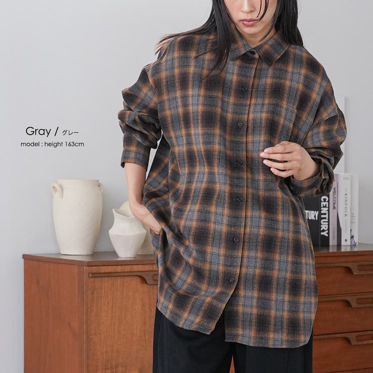 オーバーサイズチェックシャツ レギュラーカラー コットン裾ラウンド | mili an deni | 詳細画像17 