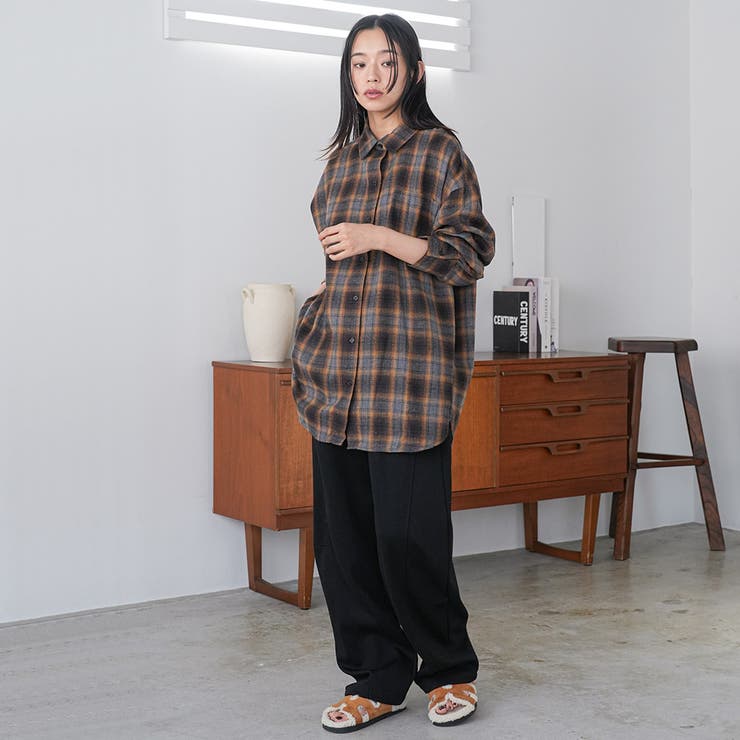 オーバーサイズチェックシャツ レギュラーカラー コットン裾ラウンド | mili an deni | 詳細画像20 