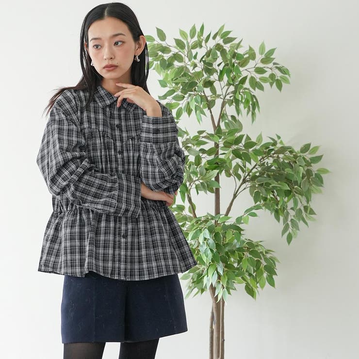 シャーリングチェックシャツ クルーネック チェックシャツ | mili an deni | 詳細画像7 