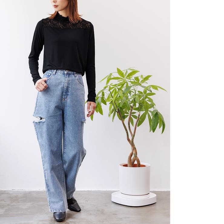 レース切替ハイネックトップス カットソー 長袖 | mili an deni | 詳細画像13 