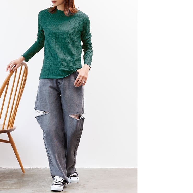 ワッシャーハイネックトップス クルーネック 長袖 | mili an deni | 詳細画像9 