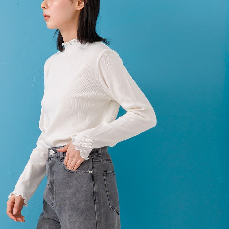 襟シャーリングメロートップス ロンＴ ハイネック | mili an deni | 詳細画像7 