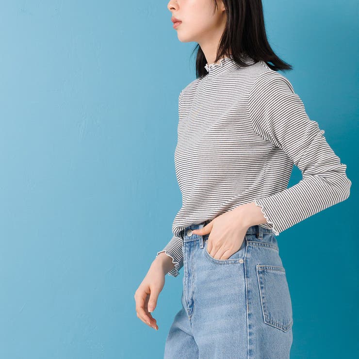 襟シャーリングメロートップス ロンＴ ハイネック | mili an deni | 詳細画像18 