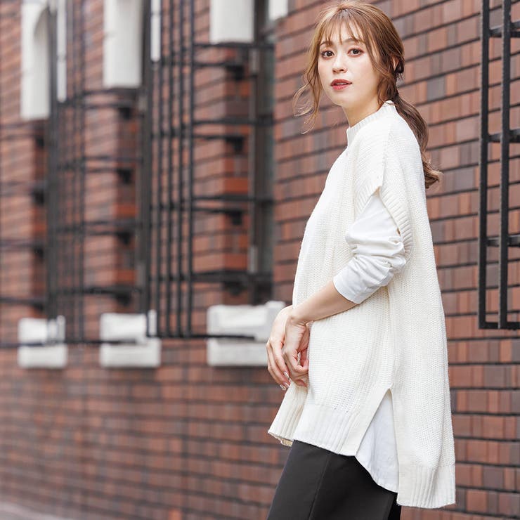 ミドル丈ハイネックニットベスト サイドスリット フレンチスリーブ | mili an deni | 詳細画像5 