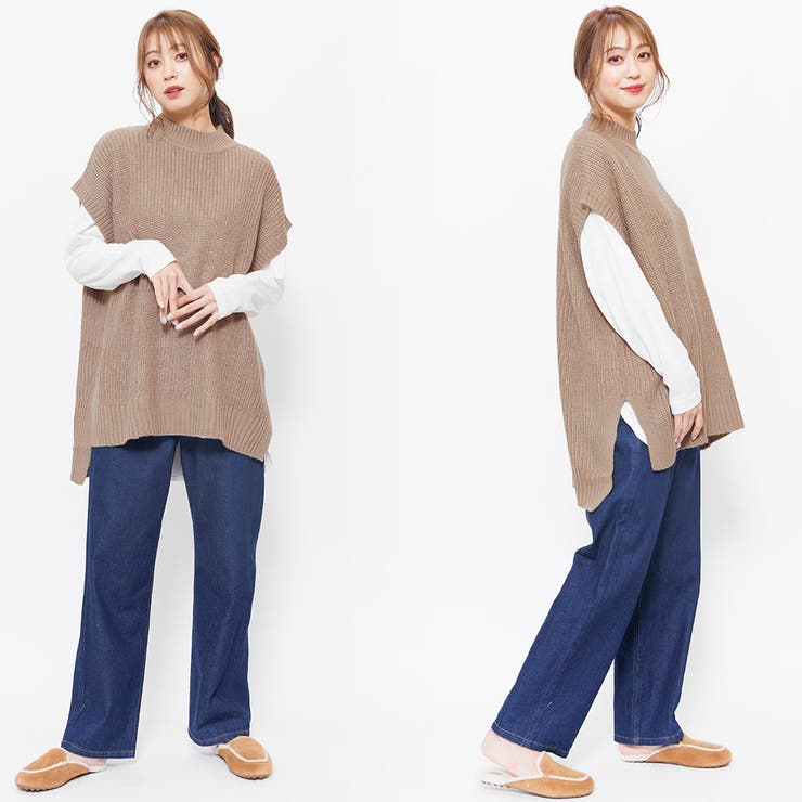 ミドル丈ハイネックニットベスト サイドスリット フレンチスリーブ | mili an deni | 詳細画像9 