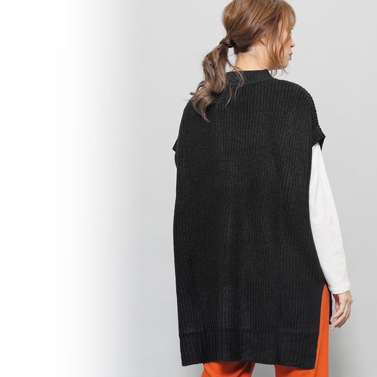 ミドル丈ハイネックニットベスト サイドスリット フレンチスリーブ | mili an deni | 詳細画像10 
