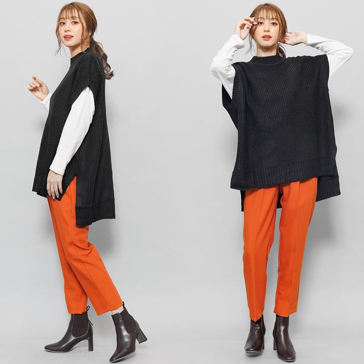 ミドル丈ハイネックニットベスト サイドスリット フレンチスリーブ | mili an deni | 詳細画像11 