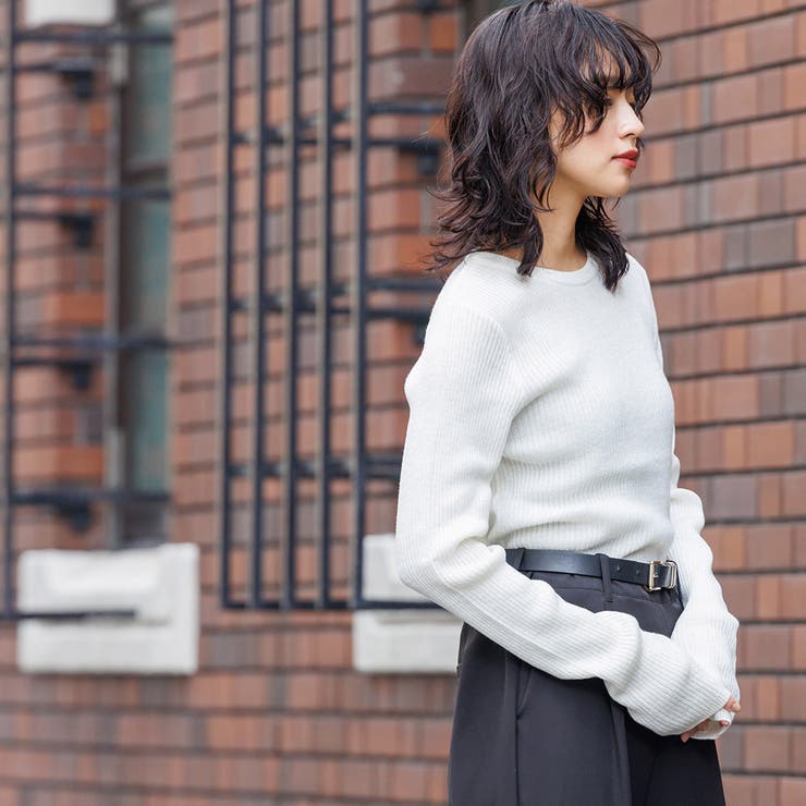 洗える ウォッシャブルリブニット指穴トップス クルーネック | mili an deni | 詳細画像7 