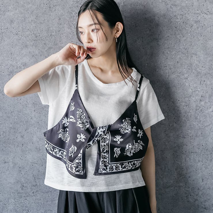 バンダナキャミレイヤードトップス レイヤード風 クルーネック | mili an deni | 詳細画像8 