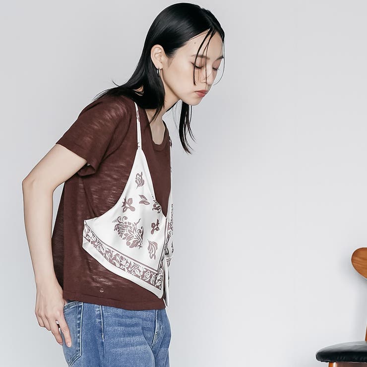 バンダナキャミレイヤードトップス レイヤード風 クルーネック | mili an deni | 詳細画像13 