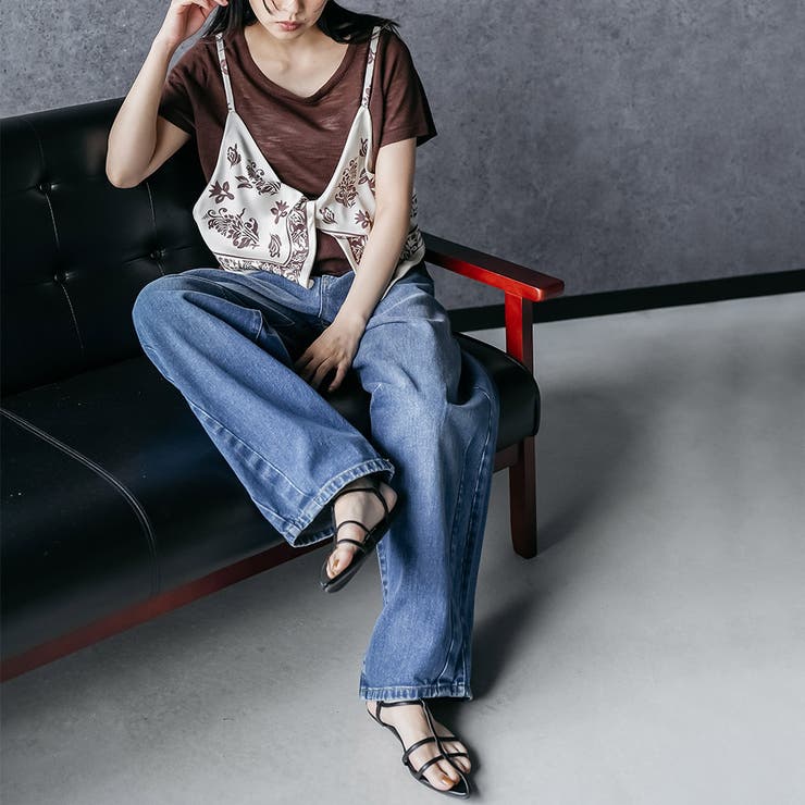 バンダナキャミレイヤードトップス レイヤード風 クルーネック | mili an deni | 詳細画像14 