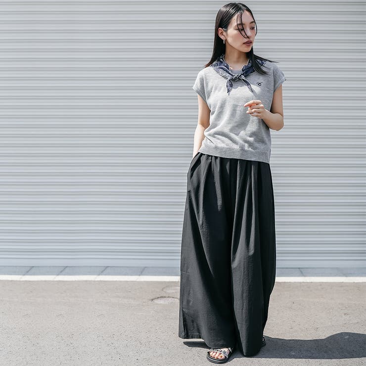 バンダナスカーフ付き半袖ニットトップス クルーネック シアートップス | mili an deni | 詳細画像14 